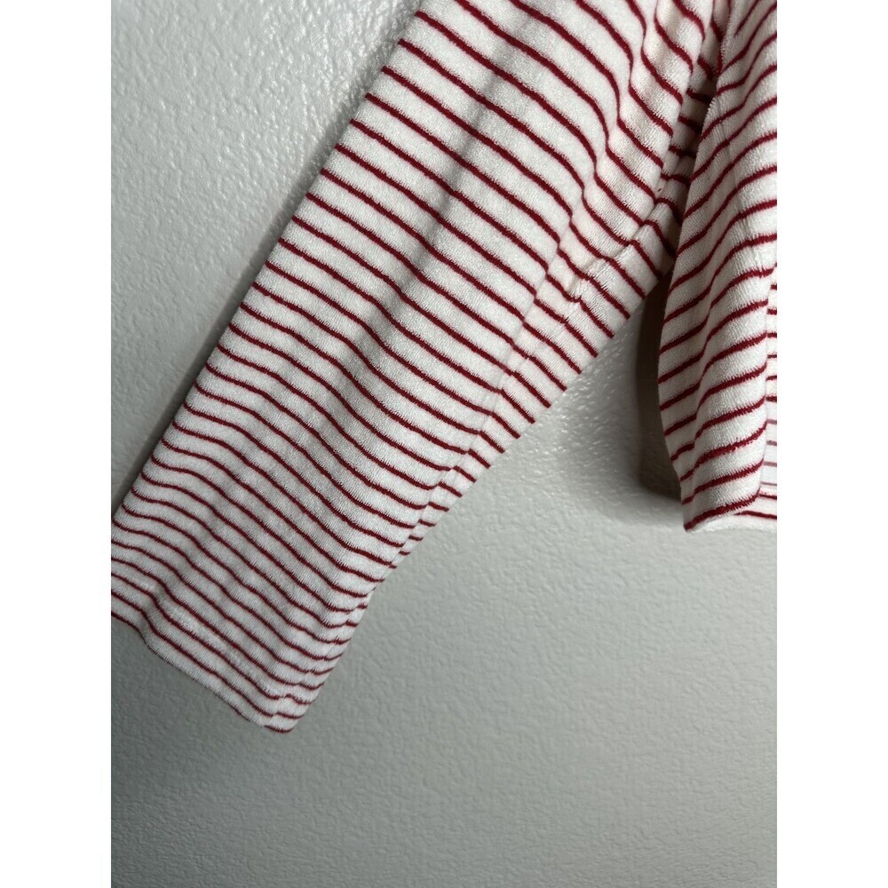 Topshop Pullover Womens XS Long Sleeve Cropped Soft White Red Striped Collared - Picture 3 of 5